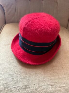 Vintage Red Fuzzy Cloche Hat with Black Band